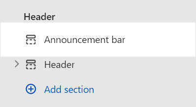 The Announcement bar section selected in Theme editor.