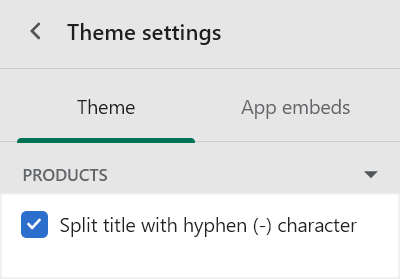 The Split title with hyphen options in Theme setting's Products menu.