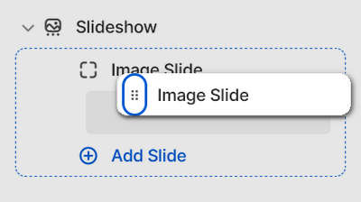 The drag image slide block option for a slideshow section in Theme editor