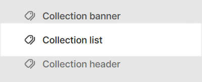 The Collection list section menu in Theme editor.