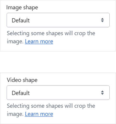 The Image shape dropdown in Theme editor.