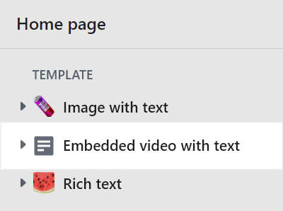 The Embedded video with text section selected in Theme editor.