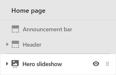 The Hero slideshow section selected in Theme editor.