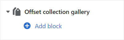 The Offset collection gallery's add block menu in Theme editor.