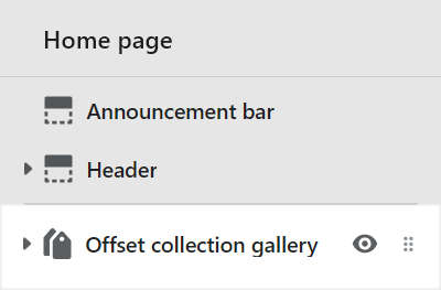 The Offset collection gallery section selected in the Theme editor side menu.