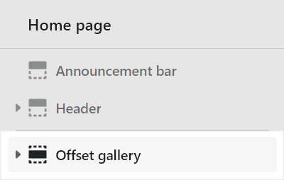 The Offset gallery section selected in Theme editor.