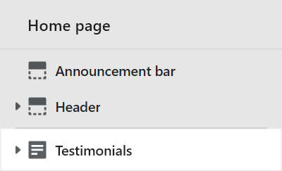 The Testimonials section selected in Theme editor.
