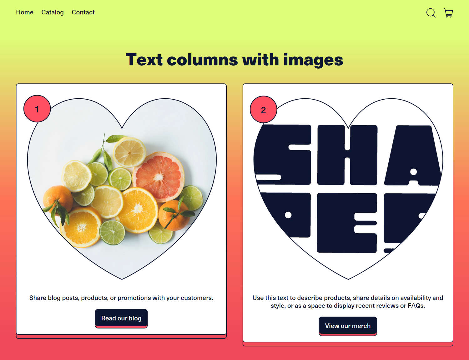 An example Text columns with images section on a store's homepage.