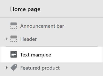 A Text marquee section selected in Theme editor.