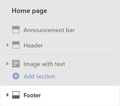 The Footer section selected in Theme editor.