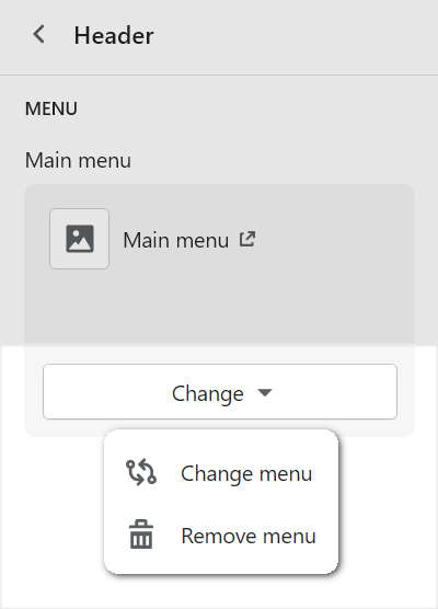 The menu modification options in Theme editor for the header section