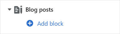 The Blog posts's Add block menu in Theme editor.