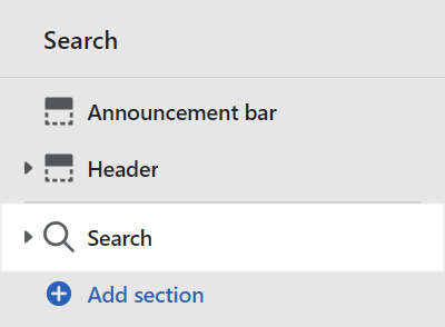 The Search section selected in Theme editor.