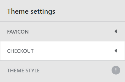 The Checkout menu in Theme settings.