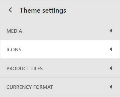 The Icons menu in Theme settings.