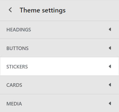 The stickers menu in Theme setting.