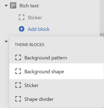 A Background shape block added to a Rich text section in Theme editor.
